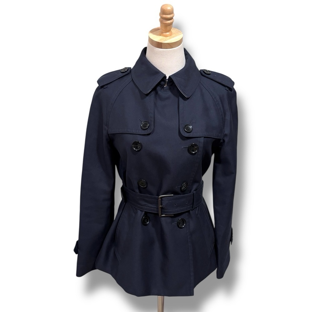 NWOT Coach Navy Blue Belted Fall Buttoned Trench Coat Outerwear Size Small - Picture 1 of 13